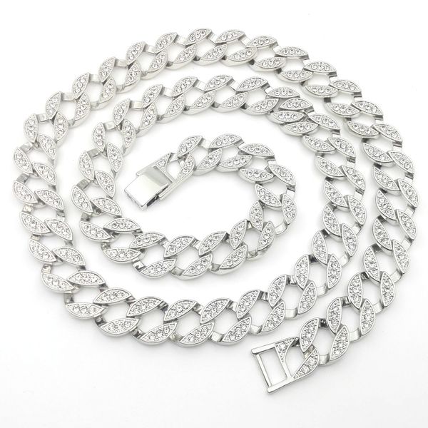 14k white solid fine gold finish iced out cuban miami chain link micro pave lab diamond necklace long 30inch 15mm wide, Black
14k white solid fine gold finish iced out cuban miami chain link micro pave lab diamond necklace long 30inch 15mm wide, Black