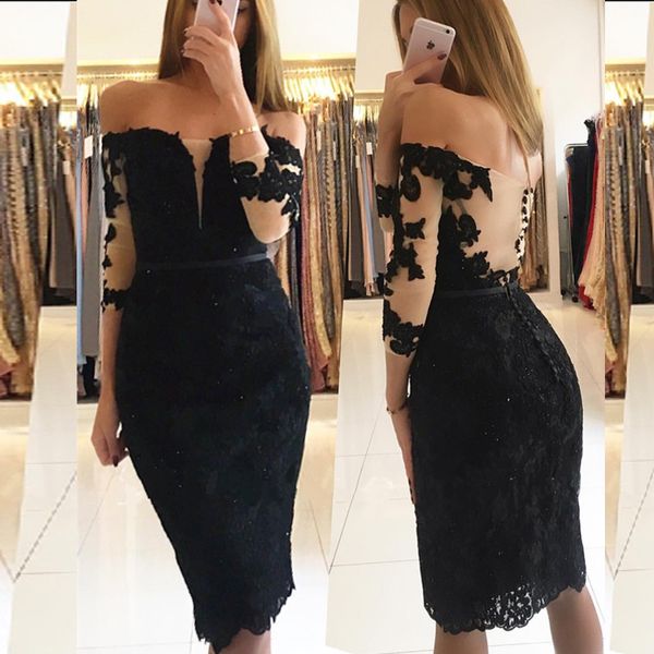new knee length party dress little black lace cocktail dresses off the shoulder beaded appliques illusion sleeves sheath formal gown
new knee length party dress little black lace cocktail dresses off the shoulder beaded appliques illusion sleeves sheath formal gown