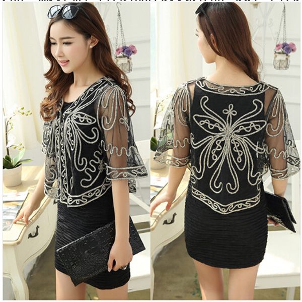 wholesale-summer 2015 women's short knitting small shawl outside the ride short-sleeved cardigan jacket big yards mesh disk flowers coat, Black;white
wholesale-summer 2015 women's short knitting small shawl outside the ride short-sleeved cardigan jacket big yards mesh disk flowers coat, Black;white