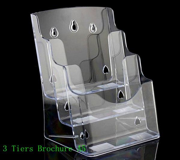 Clear A5 Three Tiers Pamphlet Brochure Literature Plastic Acrylic Display Holder Stand To Insert Leaflet On Desk2pcs Ing