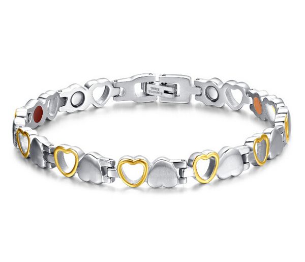 fashion new silver gold 316l stainless steel solid and hollow heart link chain magnetic bracelet women/lady's fine gift jewelry, Black
fashion new silver gold 316l stainless steel solid and hollow heart link chain magnetic bracelet women/lady's fine gift jewelry, Black