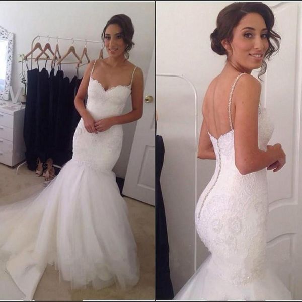 2020 spaghetti straps mermaid wedding dress sweetheart appliques lace sleeveless bridal gowns vestidos de novia, White
2020 spaghetti straps mermaid wedding dress sweetheart appliques lace sleeveless bridal gowns vestidos de novia, White