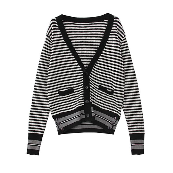 wholesale- women's wool sweater autumn winter runway fashion loose oversize black striped v-neck knited cardigan sweater, White;black
wholesale- women's wool sweater autumn winter runway fashion loose oversize black striped v-neck knited cardigan sweater, White;black