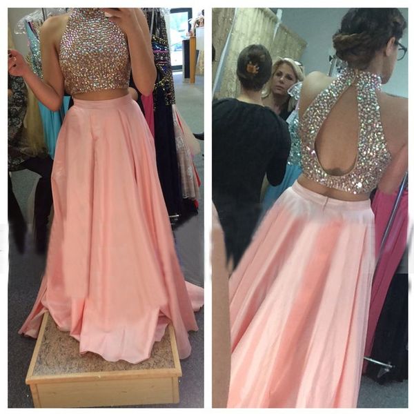 flattering high neck two piece pink prom dresses beaded crystal crop open back homecoming party pageant dress vestido de formatura, Black
flattering high neck two piece pink prom dresses beaded crystal crop open back homecoming party pageant dress vestido de formatura, Black