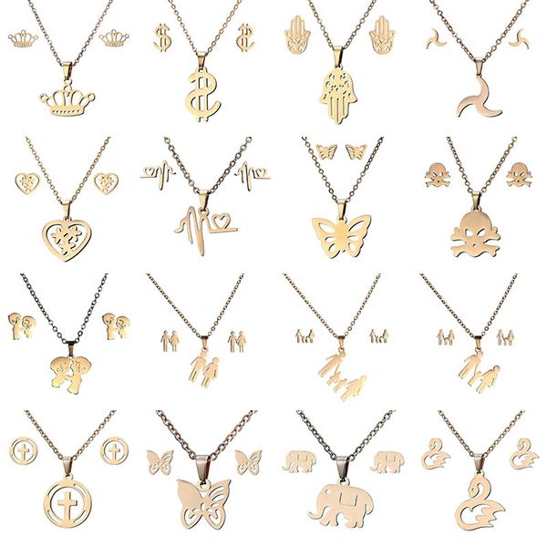 16 styles 316l stainless steel jewelry sets crown skull butterfly elephant heart pendant necklace earring set for women fashion jewelry, Silver
16 styles 316l stainless steel jewelry sets crown skull butterfly elephant heart pendant necklace earring set for women fashion jewelry, Silver