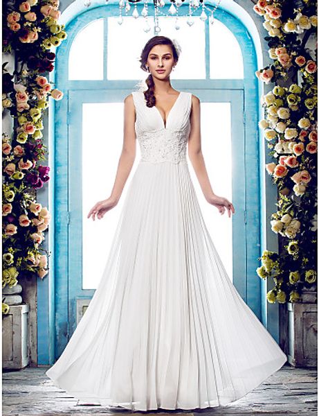 2016 new fashion popular ivory floor-length v-neck empire appliques chiffon outdoor sheath wedding dresses 203, White
2016 new fashion popular ivory floor-length v-neck empire appliques chiffon outdoor sheath wedding dresses 203, White