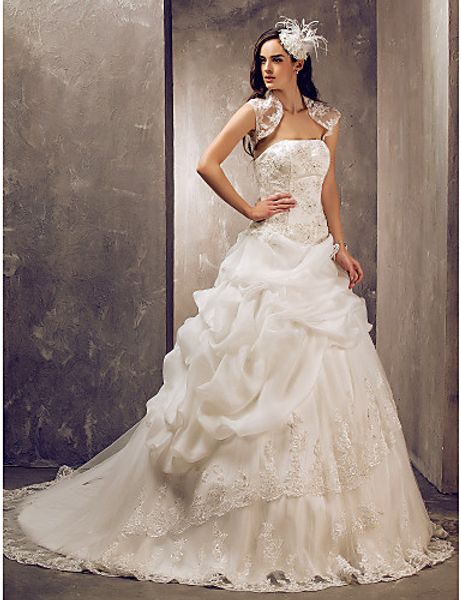 2016 new fashion elegant ball gown ivory sweep/brush train strapless appliques organza/lace luxurious wedding dresses 155, White
2016 new fashion elegant ball gown ivory sweep/brush train strapless appliques organza/lace luxurious wedding dresses 155, White