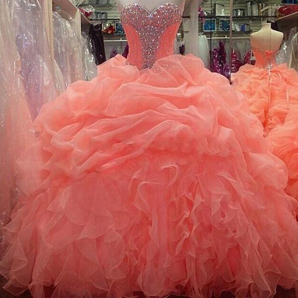 2015 coral quinceanera dresses masquerade ball gowns sweetheart with ruffles organza crystal beading sweet 16 dresses formal prom gown qs53, Blue;red
2015 coral quinceanera dresses masquerade ball gowns sweetheart with ruffles organza crystal beading sweet 16 dresses formal prom gown qs53, Blue;red