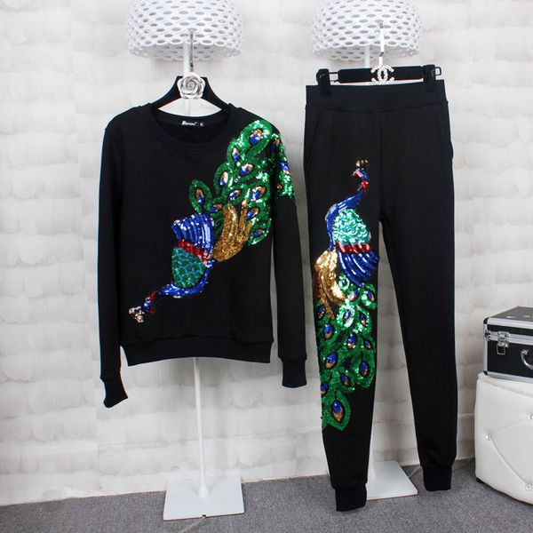 brand designer luxury sequin women fleece tracksuits set 2017 autumn winter fashion peacock sweatshirt hoodie long pants casual loose outfit, Gray
brand designer luxury sequin women fleece tracksuits set 2017 autumn winter fashion peacock sweatshirt hoodie long pants casual loose outfit, Gray