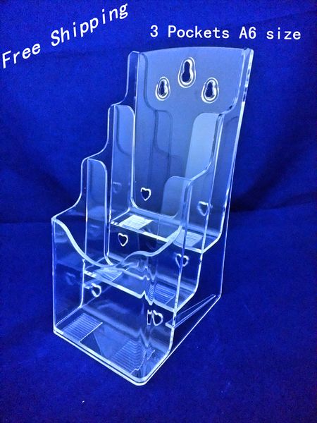 Clear A6 Three Tiers Pamphlet Brochure Literature Plastic Display Holder Stand To Insert Leaflet On Desk2pcs Ing