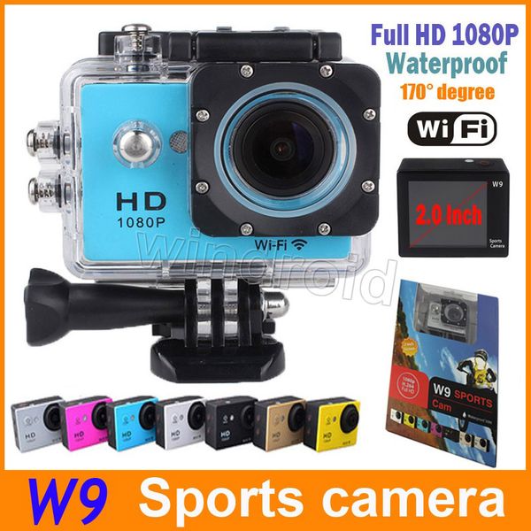 

водонепроницаемая спортивная камера w9 hd экшн-камера дайвинг wi-fi 1080p 30m 2.0 "170 ° просмотр dv hdmi видеокамеры dhl красочный 5 шт