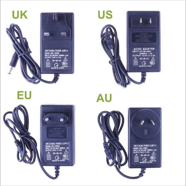 New 12v 2a Power Supply Adapter For Rgb Led Strip Ac85-265v To 12v Eu Us Au Uk Cord Plug Led Strips Transformer