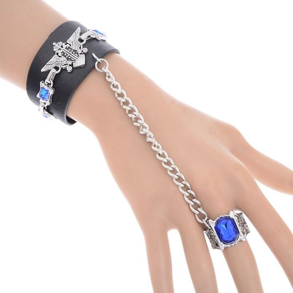 wholesale-new design charm bracelet cool punk butler kuroshitsuji sapphire eagle pu leather bracelet for men women slave hand chain hot, Black
wholesale-new design charm bracelet cool punk butler kuroshitsuji sapphire eagle pu leather bracelet for men women slave hand chain hot, Black