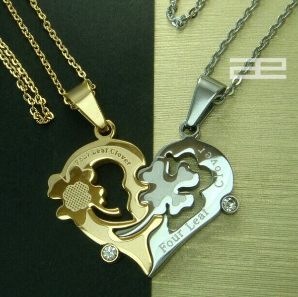 the lucky four leaf clover for couples set stainless steel chain necklace n149, Silver
the lucky four leaf clover for couples set stainless steel chain necklace n149, Silver