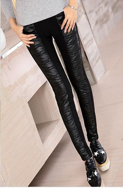 women new winter leisure fashion high waist and thickening warm tight stitching stretch leather pants like a pencil. - 2xl, Black;white
women new winter leisure fashion high waist and thickening warm tight stitching stretch leather pants like a pencil. - 2xl, Black;white