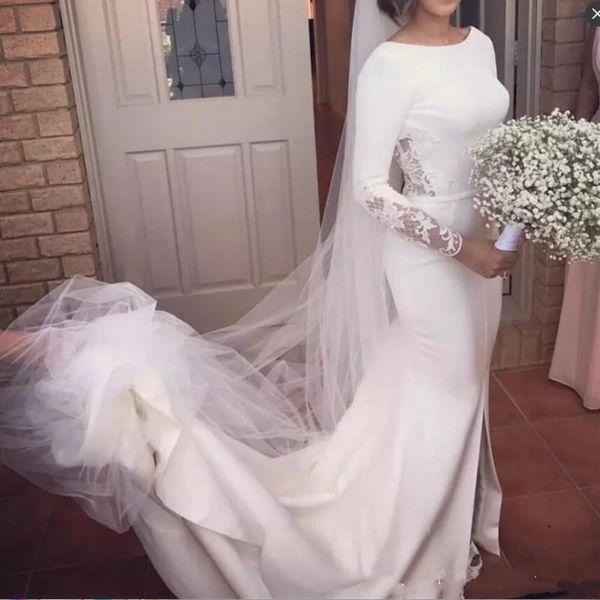 2017 New Elegant Satin Jewel Neck Mermaid Wedding Dresses Long Sleeves Lace Applique Sexy Backless Court Train Wedding Bridal Gowns Custom, White
2017 New Elegant Satin Jewel Neck Mermaid Wedding Dresses Long Sleeves Lace Applique Sexy Backless Court Train Wedding Bridal Gowns Custom, White