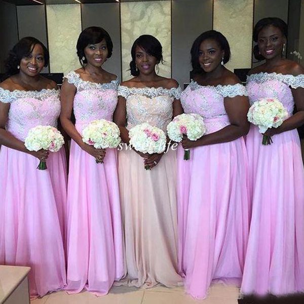 blush pink plus size bridesmaid dresses long formal wedding party maid of honor gowns off the shoulder lace appliques chiffon skirt, White;pink
blush pink plus size bridesmaid dresses long formal wedding party maid of honor gowns off the shoulder lace appliques chiffon skirt, White;pink