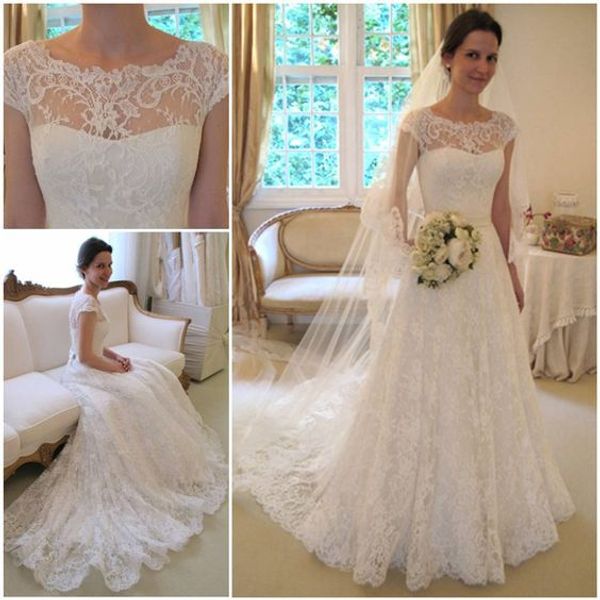 vintage lace wedding dresses cap sleeve jewel bridal dress robe de mariage simple wedding gowns vestidos de novia covered buttons, White
vintage lace wedding dresses cap sleeve jewel bridal dress robe de mariage simple wedding gowns vestidos de novia covered buttons, White