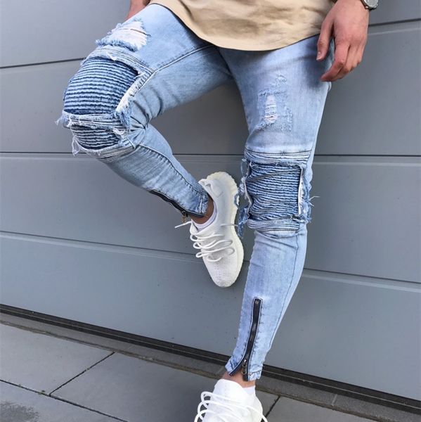 wholesale slim fit ripped jeans men histreet mens distressed denim joggers knee holes washed destroyed jeans, Blue
wholesale slim fit ripped jeans men histreet mens distressed denim joggers knee holes washed destroyed jeans, Blue