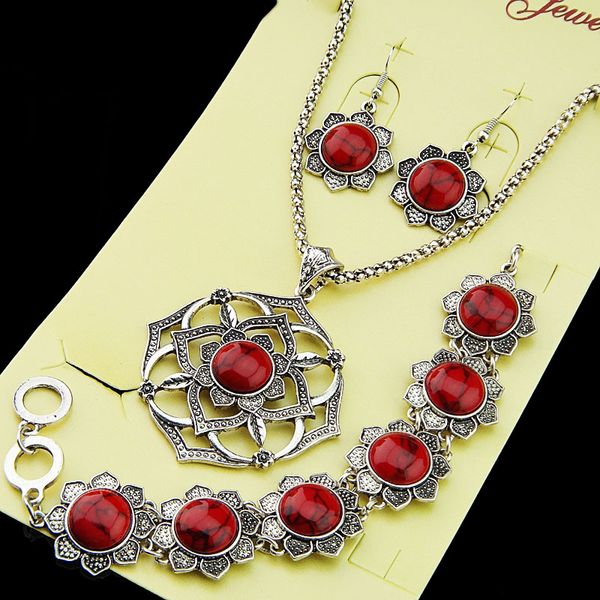 fashion female 3pcs(1set) natural red flower turquoise earrings bracelet necklace antique silver vintage jewelry set for women retro a1019, Black
fashion female 3pcs(1set) natural red flower turquoise earrings bracelet necklace antique silver vintage jewelry set for women retro a1019, Black