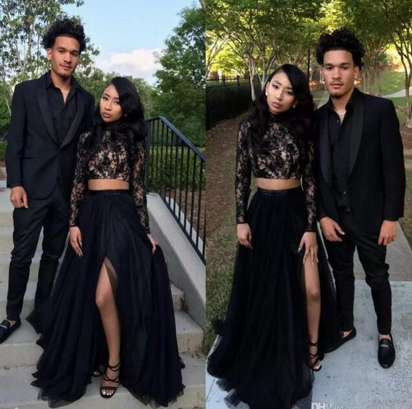 2021 new black lace long sleeve two piece prom dresses side split a line high neck evening dress simple african formal evening gowns, Black;red
2021 new black lace long sleeve two piece prom dresses side split a line high neck evening dress simple african formal evening gowns, Black;red