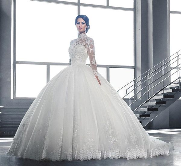 2017 elegant ball gown wedding dresses for girls high sheer neck long sleeves vintage wedding bridal gowns with lace appliques, White
2017 elegant ball gown wedding dresses for girls high sheer neck long sleeves vintage wedding bridal gowns with lace appliques, White