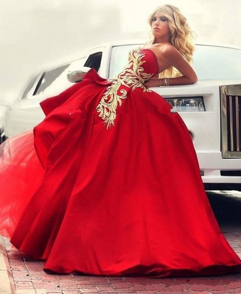 red and gold applique sweetheart prom dresses 2017 satin and tulle ball gown evening gowns backless saudi arabic formal party dresses, Black
red and gold applique sweetheart prom dresses 2017 satin and tulle ball gown evening gowns backless saudi arabic formal party dresses, Black
