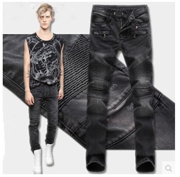 high street motor biker mens slim fit folds jeans washed denim moto gray blue skinny pants for men
high street motor biker mens slim fit folds jeans washed denim moto gray blue skinny pants for men