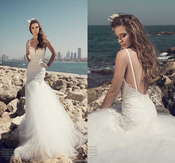 beach lace wedding dresses spaghetti straps backless tulle floor length mermaid wedding gowns custom made, White
beach lace wedding dresses spaghetti straps backless tulle floor length mermaid wedding gowns custom made, White