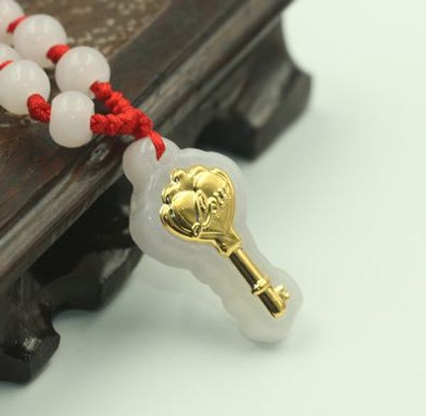 gold inlaid jade lucky pendant. the key (key) happy. necklace pendant, Silver 
gold inlaid jade lucky pendant. the key (key) happy. necklace pendant, Silver