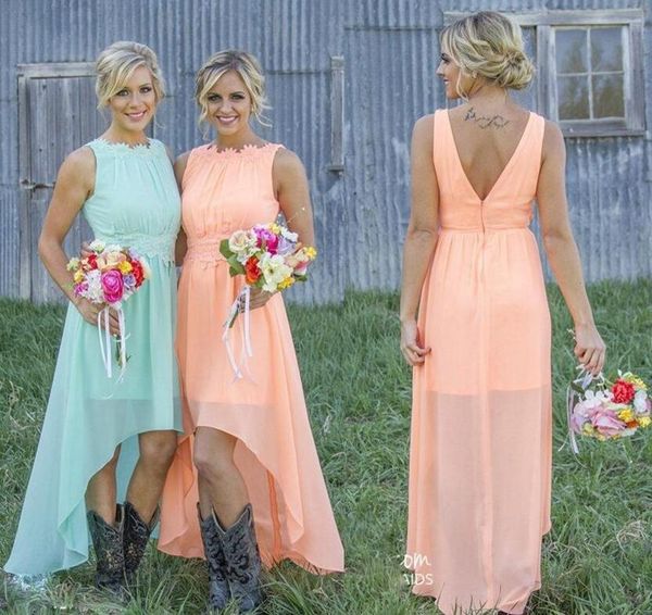 2018 beach chiffon bridesmaid dresses lace crew neck high low western country party dress custom made, White;pink
2018 beach chiffon bridesmaid dresses lace crew neck high low western country party dress custom made, White;pink
