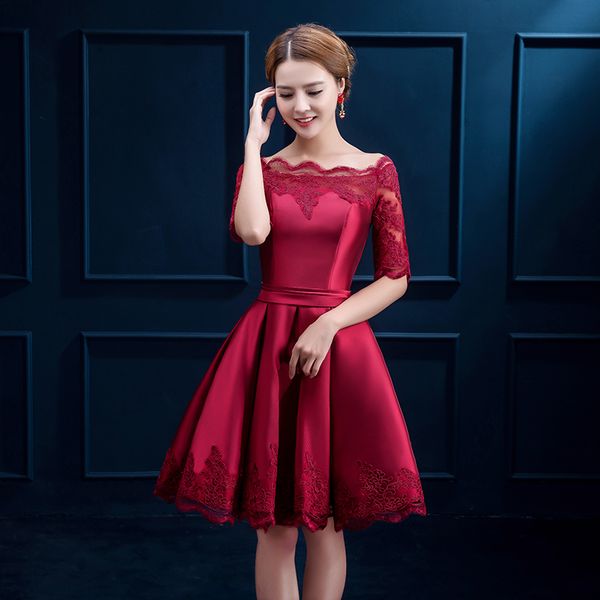 half sleeves lace satin cocktail dress short 2020 elegant women dress party elegant knee length party gowns burgundy, Black
half sleeves lace satin cocktail dress short 2020 elegant women dress party elegant knee length party gowns burgundy, Black