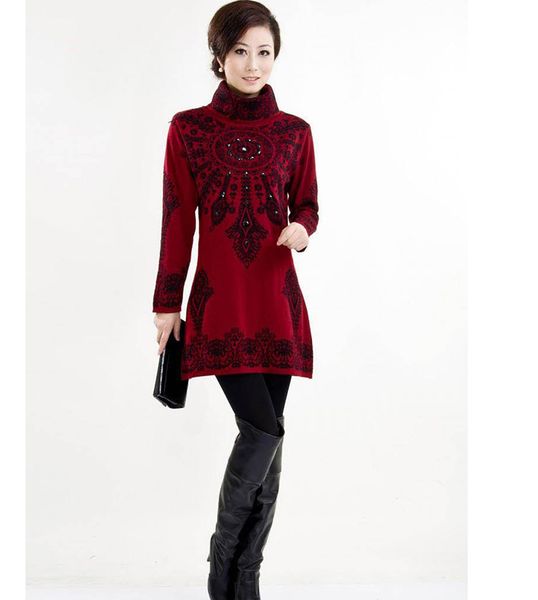 wholesale-2015 winter thick warm high-necked sweater dress lady jacquard wool coat big yards iong section middle-aged women sweater, White;black 
wholesale-2015 winter thick warm high-necked sweater dress lady jacquard wool coat big yards iong section middle-aged women sweater, White;black