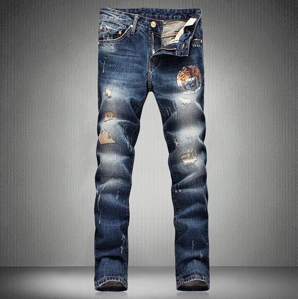 christmas gift foritalian tide brand new men's jeans, casual trousers feet straight holes bronzing, Blue
christmas gift foritalian tide brand new men's jeans, casual trousers feet straight holes bronzing, Blue