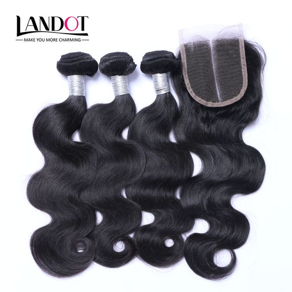 

lace closures with 3 bundles brazilian virgin hair weaves malaysian indian peruvian cambodian brazillian body wave remy human hair wefts, Black