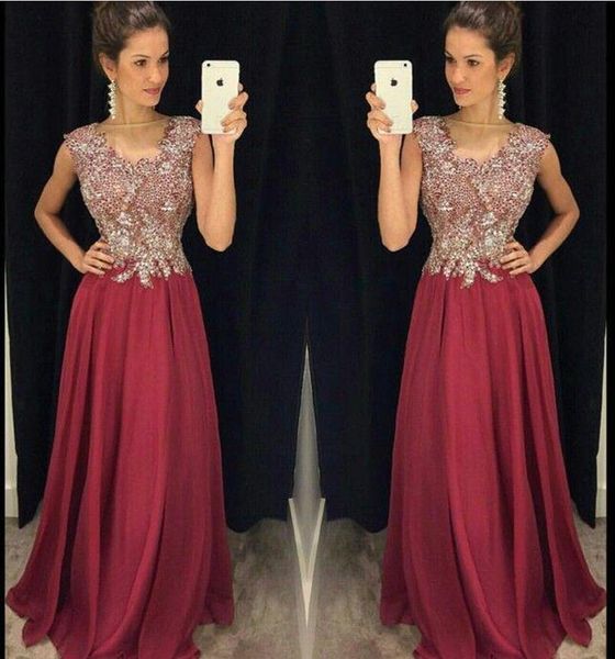 sheer burgundy prom dresses 2017 appliques elegant beads floor-length sleeveless a-line formal evening gowns custom made, Black;red
sheer burgundy prom dresses 2017 appliques elegant beads floor-length sleeveless a-line formal evening gowns custom made, Black;red