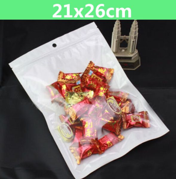 100pcs 21*26cm White/clear Self Seal Resealable Zipper Plastic Retail Packaging Bag, Zip Lock Retail Package With Hang Hole