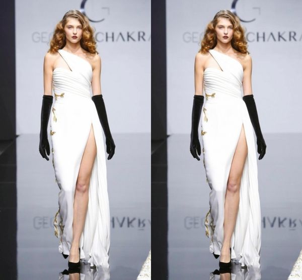 elegant white high split evening gowns 2016 one shoulder ruffles gold applique prom dresses sheath floor length formal party dresses, Black
elegant white high split evening gowns 2016 one shoulder ruffles gold applique prom dresses sheath floor length formal party dresses, Black