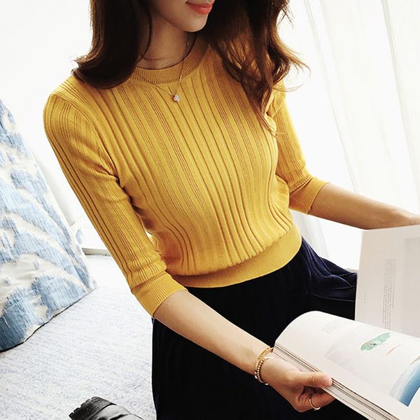 the new 2017 half sleeve cotton crewneck sweater female sleeve head sleeve shirt five solid tight sweater thin repair, White;black
the new 2017 half sleeve cotton crewneck sweater female sleeve head sleeve shirt five solid tight sweater thin repair, White;black