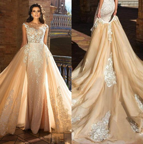 champagne wedding dresses with detachable skirt sheer jewel lace zuhair murad wedding dress custom made mermaid bridal gowns, White
champagne wedding dresses with detachable skirt sheer jewel lace zuhair murad wedding dress custom made mermaid bridal gowns, White