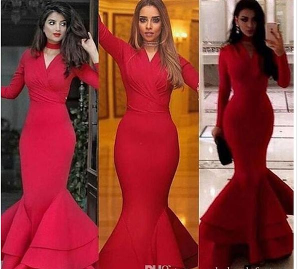 arabic long sleeves red evening dresses mermaid v neck tier ruffles skirt long formal dresses prom party gowns celebrity dresses 2017, Black
arabic long sleeves red evening dresses mermaid v neck tier ruffles skirt long formal dresses prom party gowns celebrity dresses 2017, Black