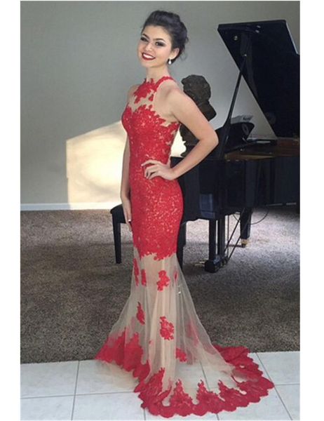 2019 popular style mermaid red lace evening dress high neck sleeveless champagne tulle long fashion party gowns custom size, Black;red
2019 popular style mermaid red lace evening dress high neck sleeveless champagne tulle long fashion party gowns custom size, Black;red