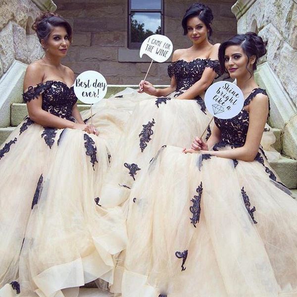 gorgeous black lace appliques bridesmaid dresses off shoulder champagne tulle maid of honor gowns floor length wedding guest dresses, White;pink
gorgeous black lace appliques bridesmaid dresses off shoulder champagne tulle maid of honor gowns floor length wedding guest dresses, White;pink