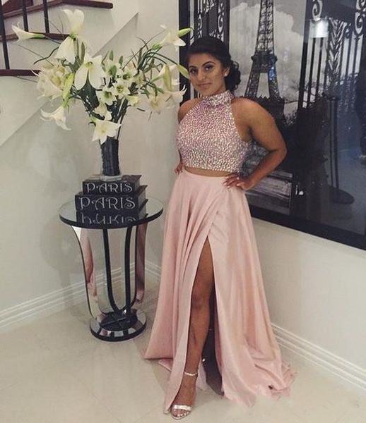 2016 modern two pieces prom dresses high neck crystal beads long party evening gowns hollow back side split plus size 2016 occasion dress, Black
2016 modern two pieces prom dresses high neck crystal beads long party evening gowns hollow back side split plus size 2016 occasion dress, Black