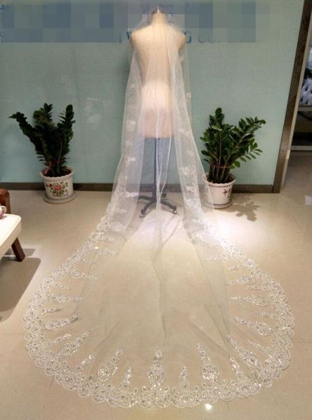 new vintage elegant one layel sequin applique lace appliques edge without comb lvory white wedding veil cathedral bridal veils, Black
new vintage elegant one layel sequin applique lace appliques edge without comb lvory white wedding veil cathedral bridal veils, Black