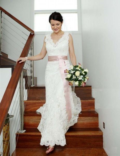 new elegant full lace wedding dresses sleeveless v neck ribbon sash court train 2019 romantic bridal gowns custom made, White
new elegant full lace wedding dresses sleeveless v neck ribbon sash court train 2019 romantic bridal gowns custom made, White