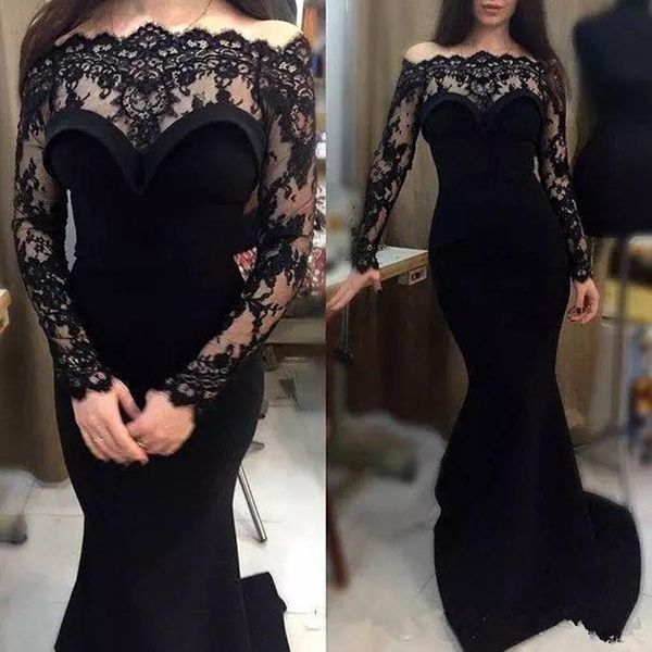 setwell arabic dubai black dresses evening wear long sleeves mermaid evening dress off shoulder floor length formal party gowns, Black;red
setwell arabic dubai black dresses evening wear long sleeves mermaid evening dress off shoulder floor length formal party gowns, Black;red