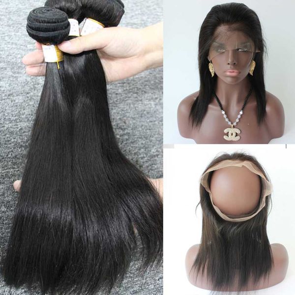 straight brazilian human hair bundles weaves closure 360 lace frontal with bundles hair extensions bleached knot baby hair, Black
straight brazilian human hair bundles weaves closure 360 lace frontal with bundles hair extensions bleached knot baby hair, Black
