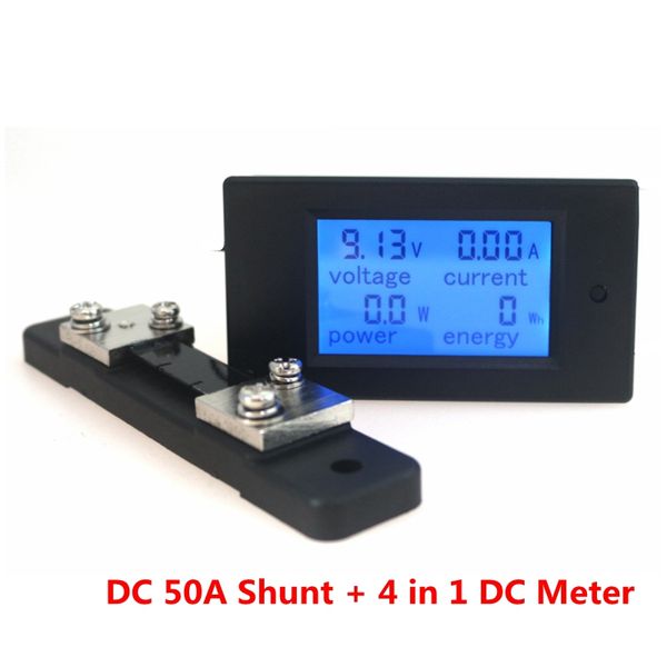 

wholesale-dc 6.5-100v 50a digital voltmeter ampermeter lcd 4 in 1 dc voltage current power energy meter detector with dc 50a/75mv shunt