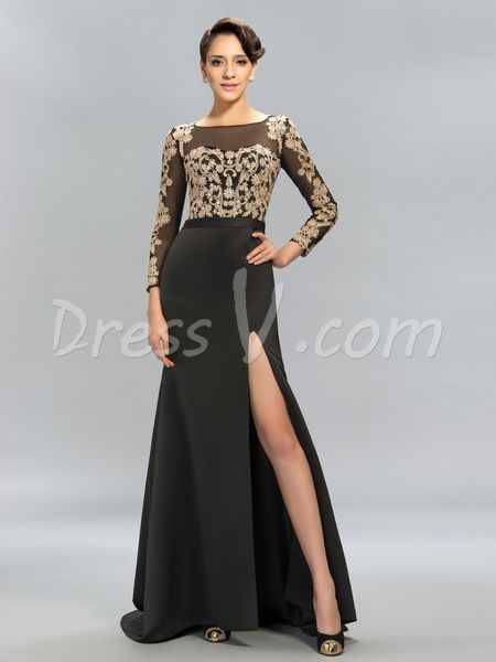 2019 Black Sheath Long Evening Dresses Scoop Sexy Split-Front Golden Appliques Long Sleeves Prom Dresses Formal evening dress Robe de soiree
2019 Black Sheath Long Evening Dresses Scoop Sexy Split-Front Golden Appliques Long Sleeves Prom Dresses Formal evening dress Robe de soiree